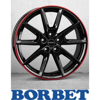 Borbet LX18 8,0X18 5/112 ET40 Black Glossy Rim Red